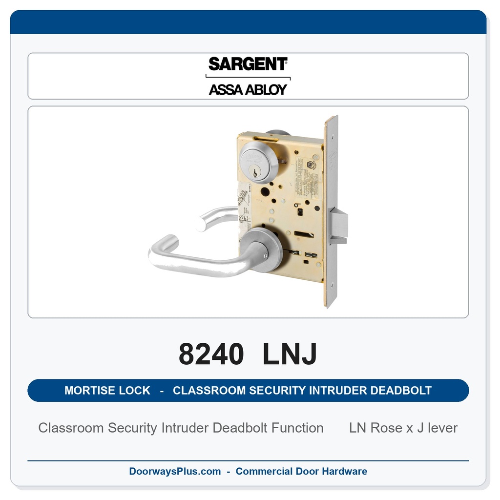 Sargent 8240 LNJ Trim Classroom Security Intruder Deadbolt Mortise Lockset | LA Keyway, Grade 1 Commercial