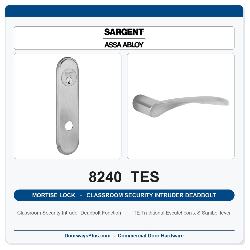 Sargent 8240 TES Classroom Security Intruder Deadbolt Mortise Lockset | LA Keyway, Grade 1 Commercial