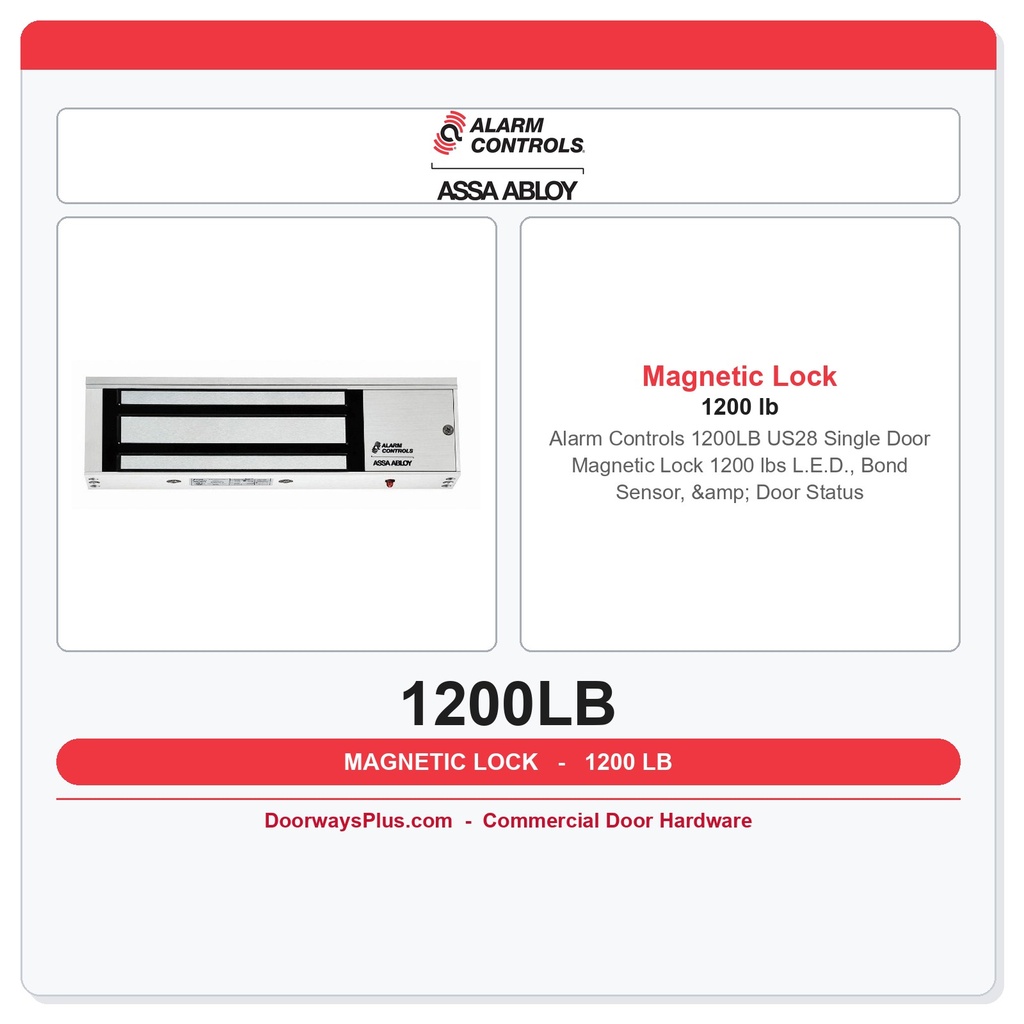 Alarm Controls 1200 lb Magnetic Lock – LED, Bond & Door Sensor, UL Listed