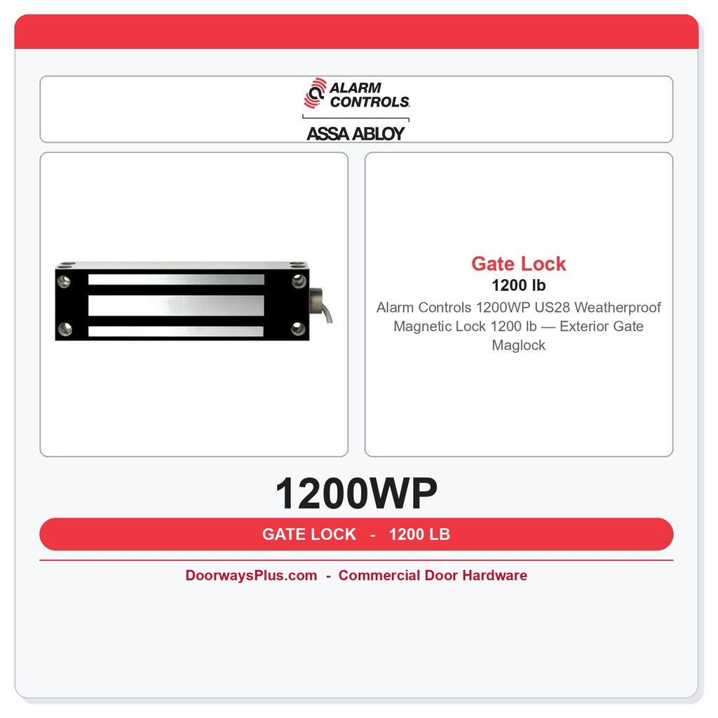 Alarm Controls 1200WP US28 Weatherproof Magnetic Lock 1200 lb — Exterior Gate Maglock