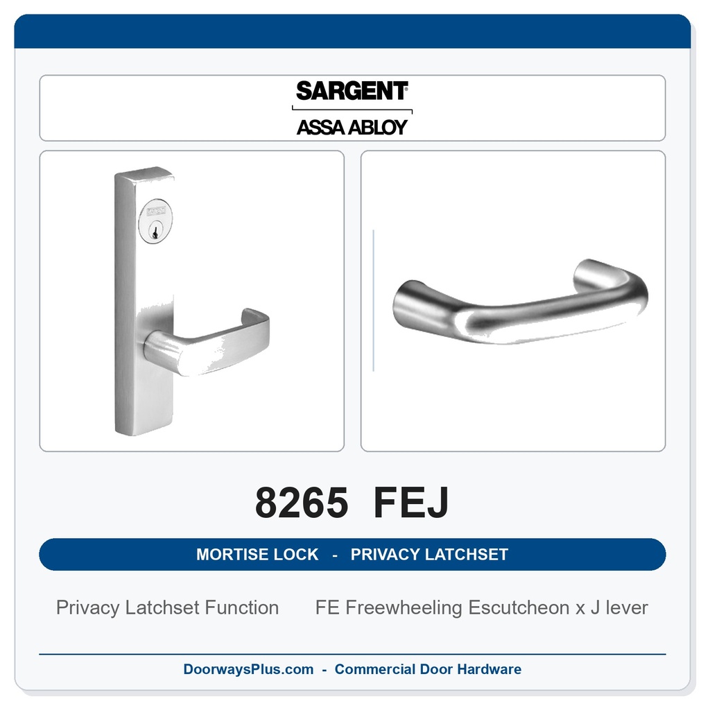 Sargent 8265 FEJ Trim Mortise Privacy Latchset | Grade 1 Commercial