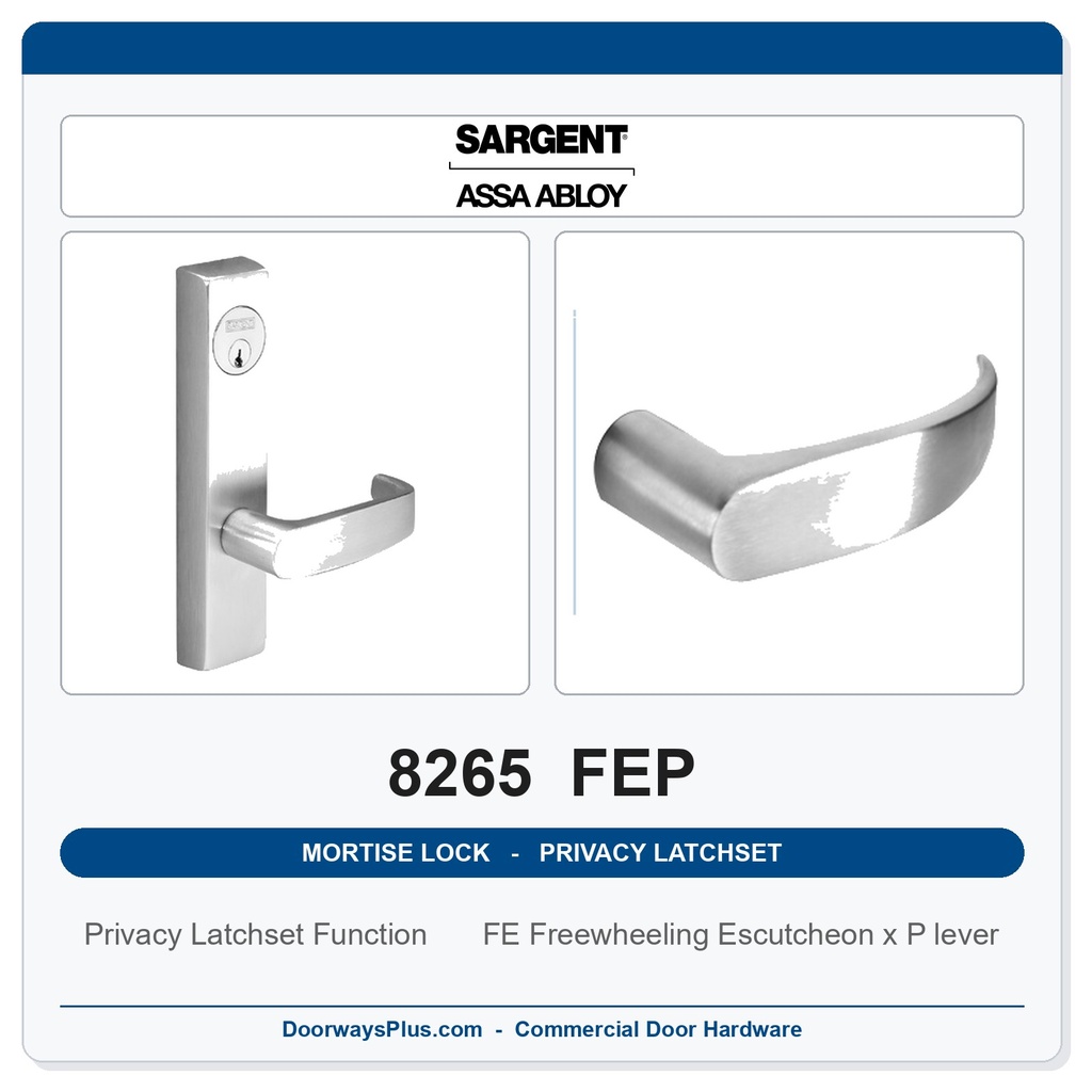 Sargent 8265 FEP Trim Mortise Privacy Latchset | Grade 1 Commercial