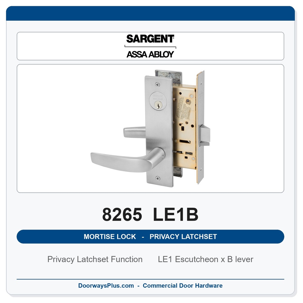 Sargent 8265 LE1B Trim Mortise Privacy Latchset | Grade 1 Commercial