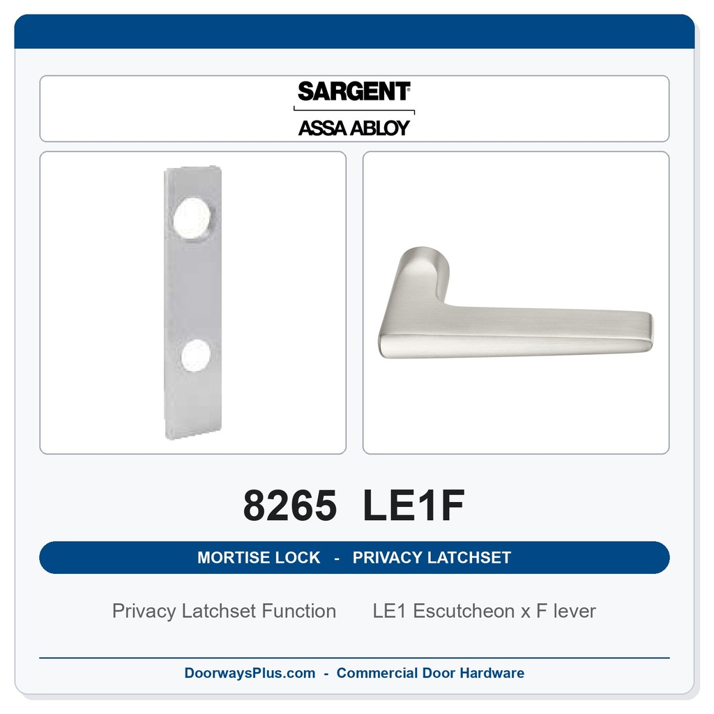 Sargent 8265 LE1F Trim Mortise Privacy Latchset | Grade 1 Commercial
