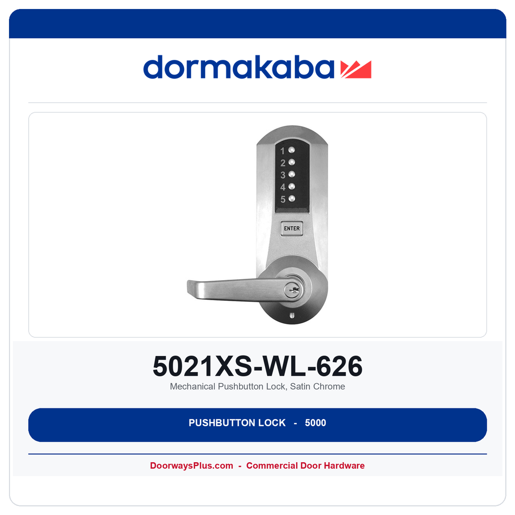 DormaKaba 5021XS-WL-626 Mechanical Pushbutton Lock, Satin Chrome