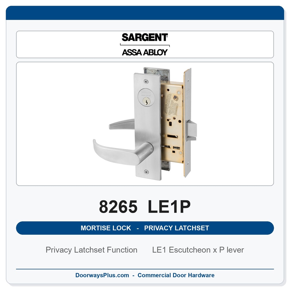 Sargent 8265 LE1P Trim Mortise Privacy Latchset | Grade 1 Commercial