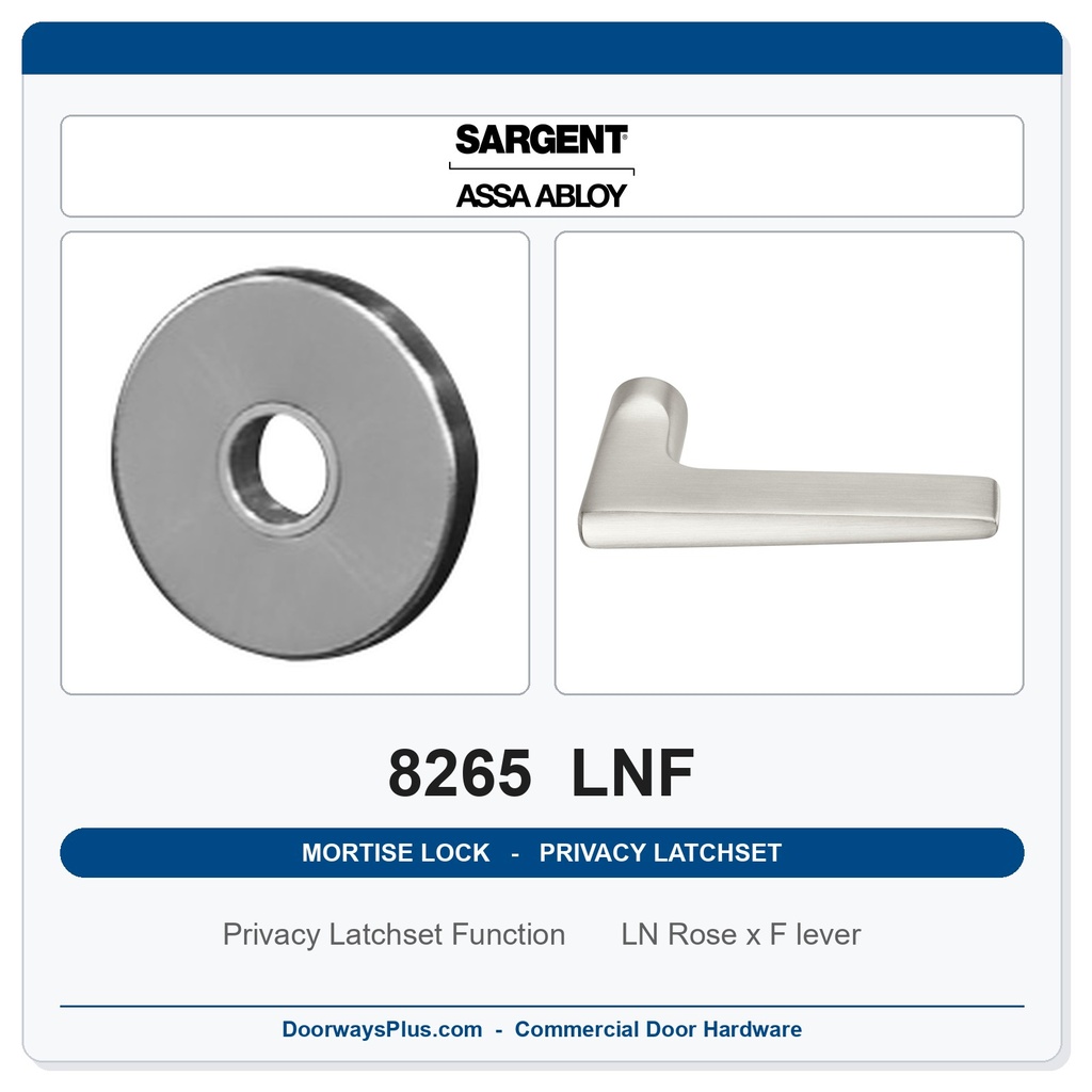 Sargent 8265 LNF Trim Mortise Privacy Latchset | Grade 1 Commercial