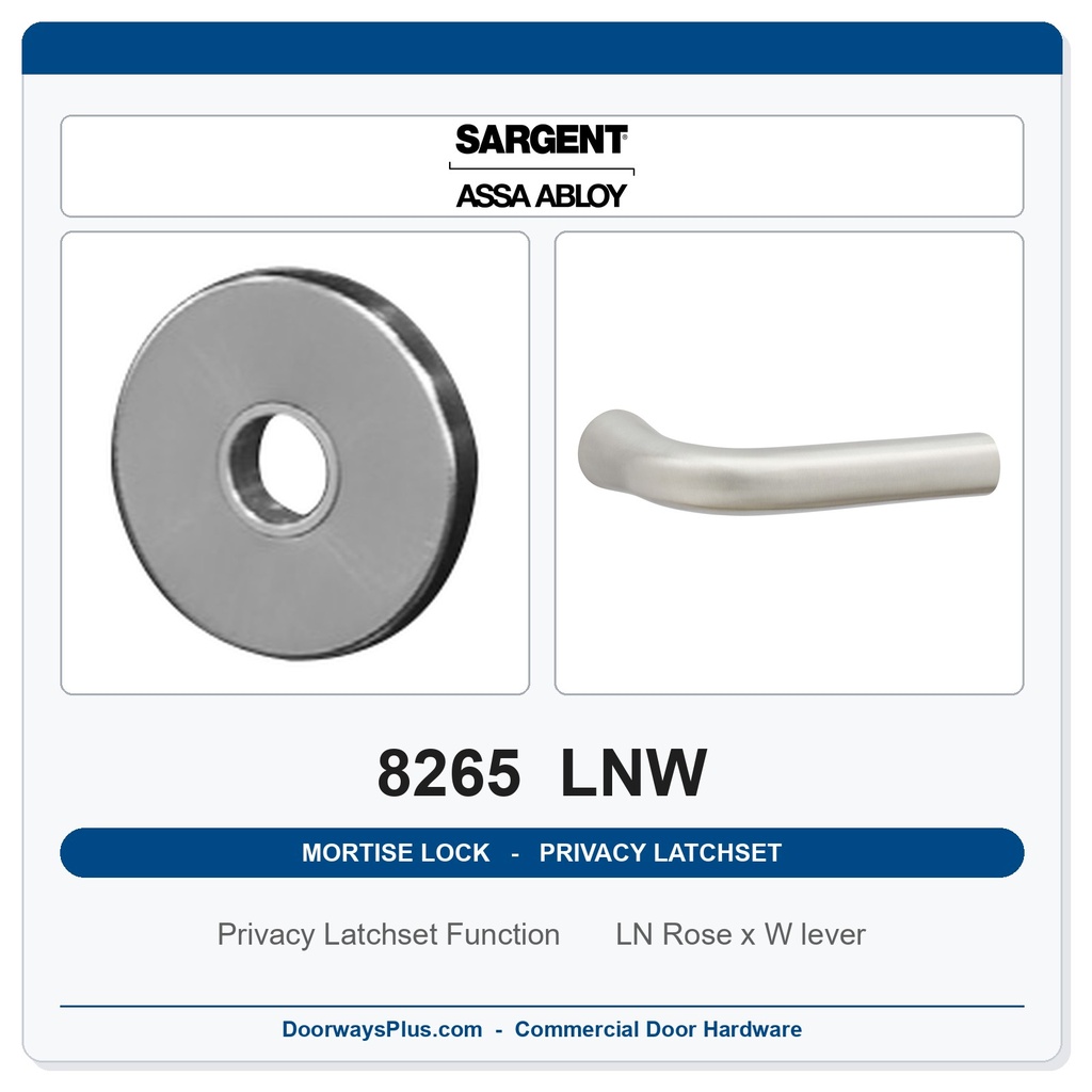 Sargent 8265 LNW Trim Mortise Privacy Latchset | Grade 1 Commercial