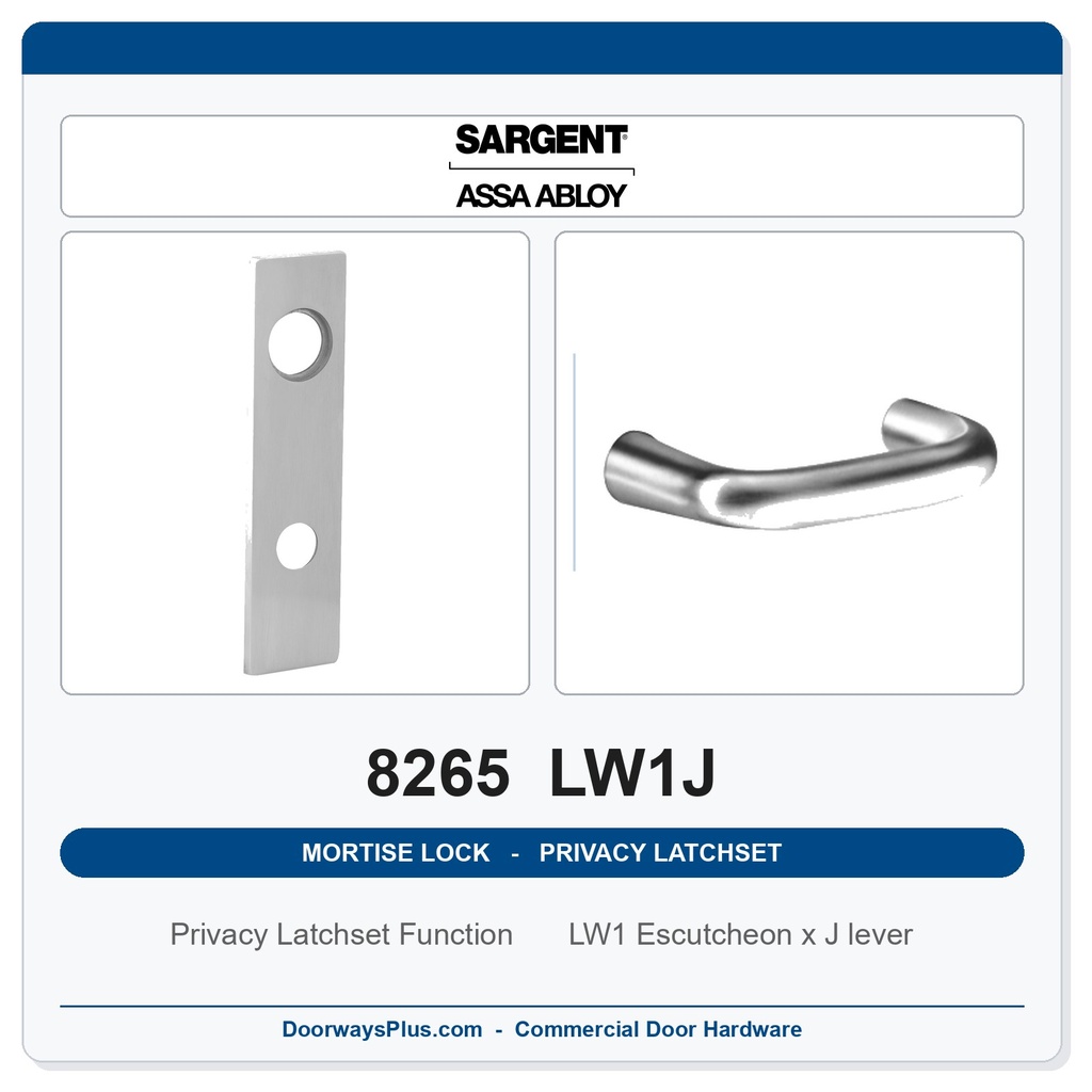 Sargent 8265 LW1J Trim Mortise Privacy Latchset | Grade 1 Commercial