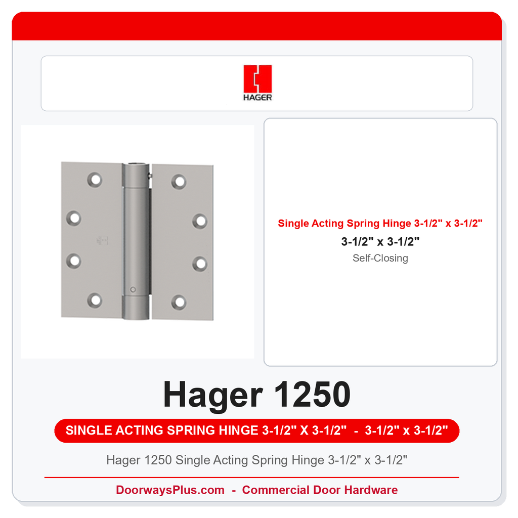 Hager 1250 Single Acting Spring Hinge 3-1/2" x 3-1/2" | Self-Closing Steel