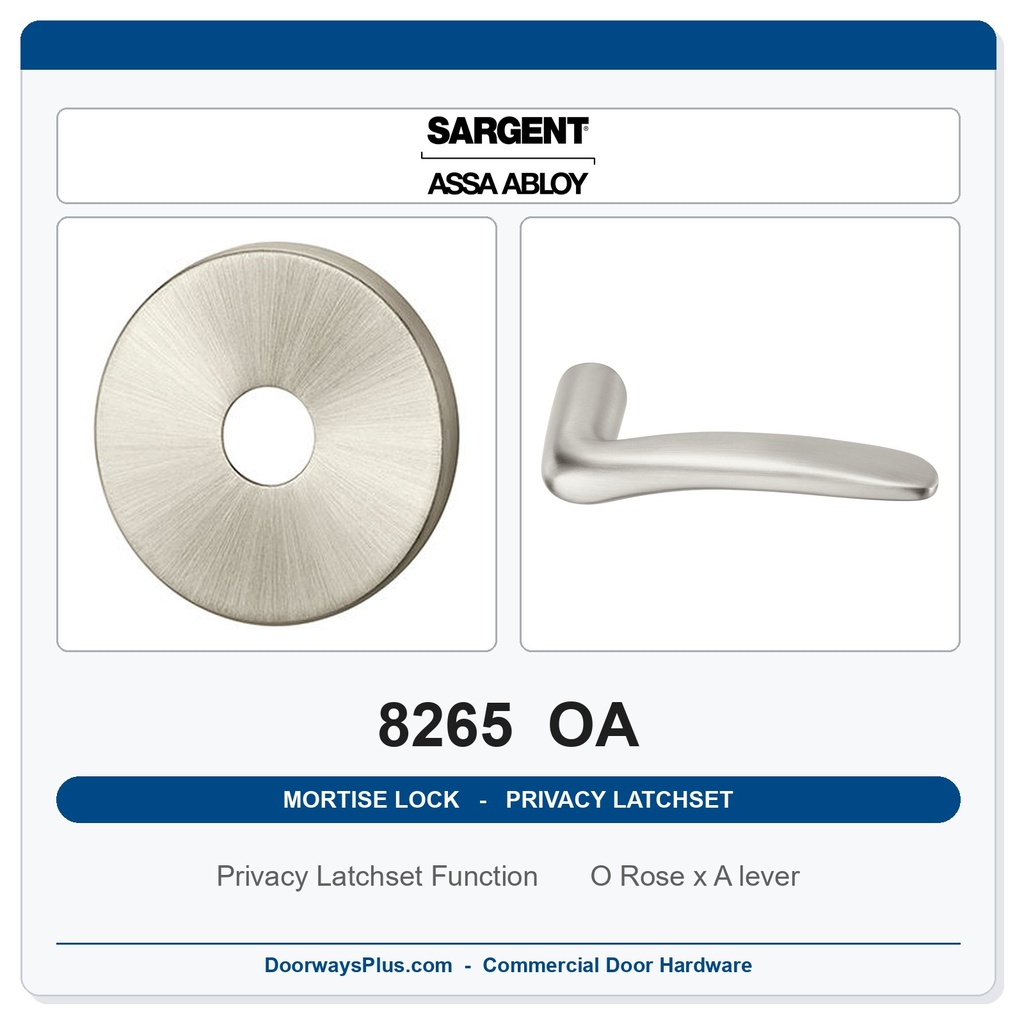 Sargent 8265 OA Trim Mortise Privacy Latchset | Grade 1 Commercial