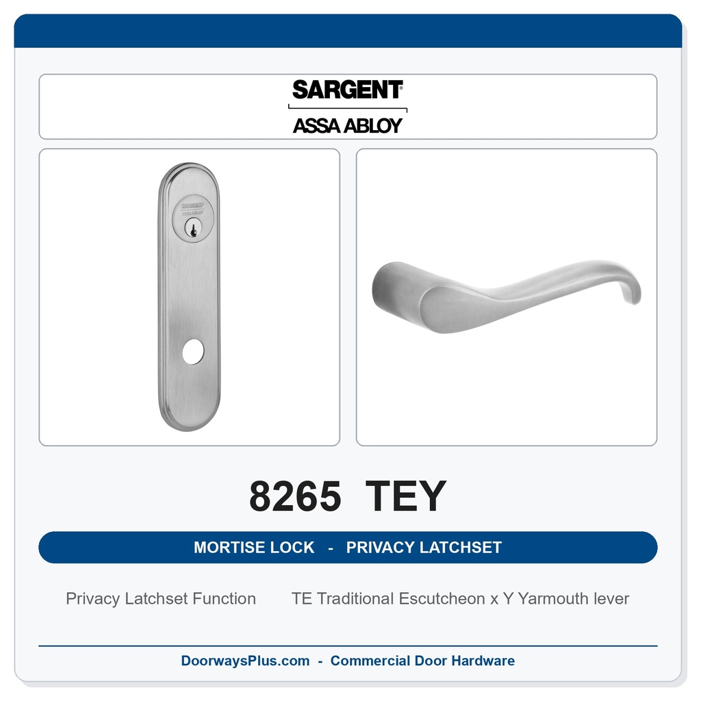 Sargent 8265 TEY Trim Mortise Privacy Latchset | Grade 1 Commercial