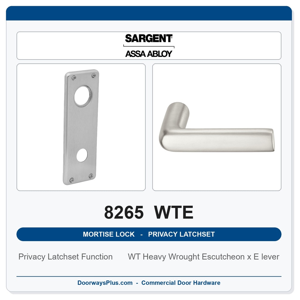Sargent 8265 WTE Trim Mortise Privacy Latchset | Grade 1 Commercial