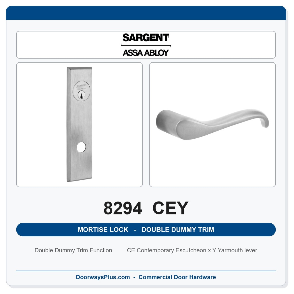 Sargent 8294 CEY Trim Mortise Double Dummy Trim | Grade 1 Commercial