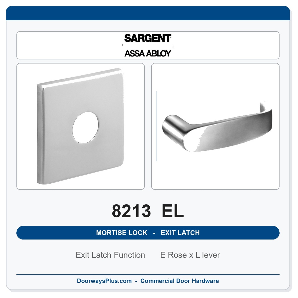 Sargent 8213 EL Trim Exit Latch Mortise Latchset | Grade 1 Commercial