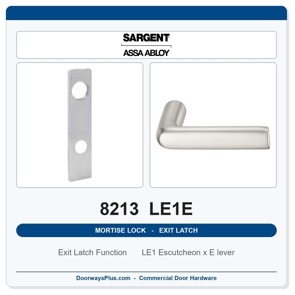 Sargent 8213 LE1E Trim Exit Latch Mortise Latchset | Grade 1 Commercial