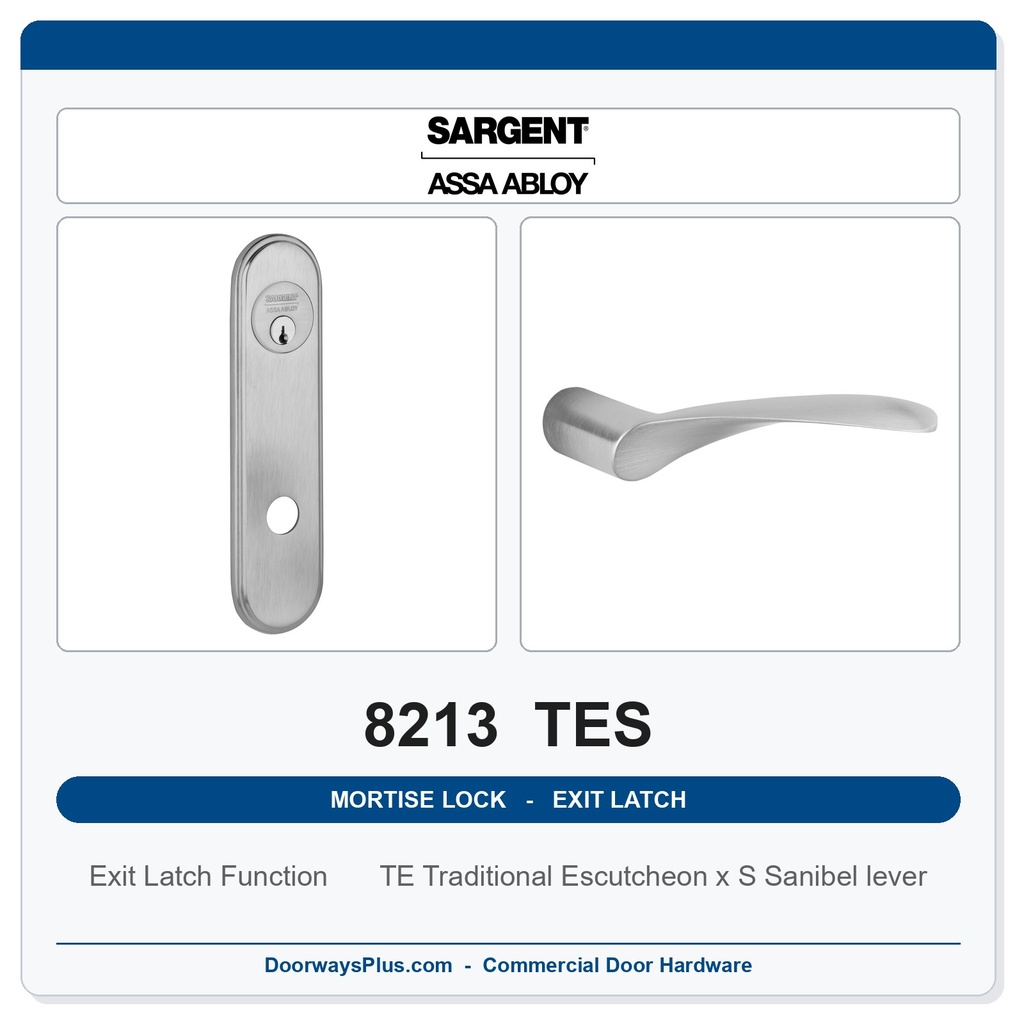 Sargent 8213 TES Trim Exit Latch Mortise Latchset | Grade 1 Commercial