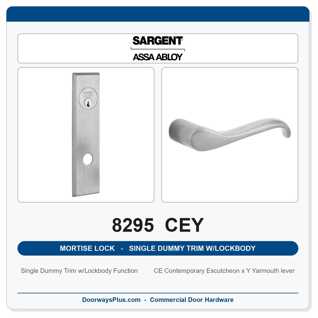 Sargent 8295 CEY Trim Mortise Single Dummy Trim w/Lockbody | Grade 1 Commercial