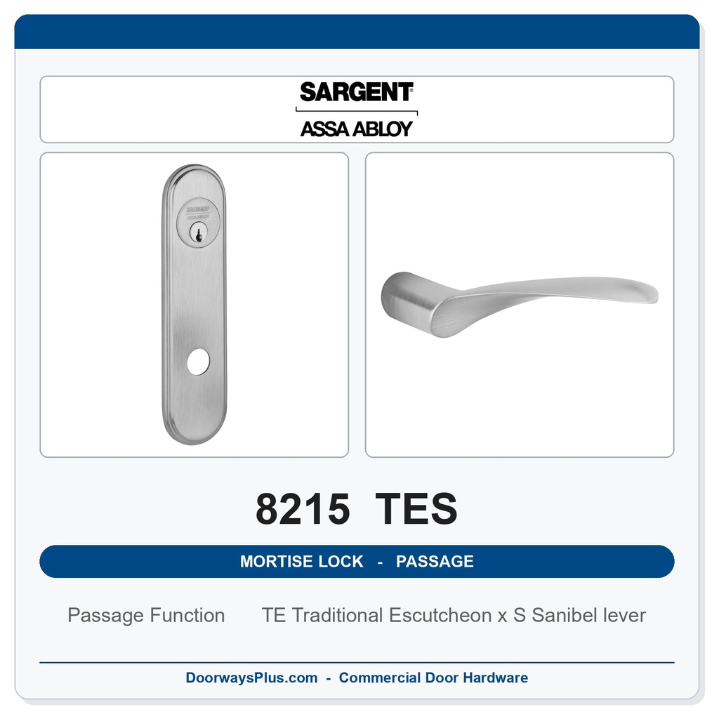 Sargent 8215 TES Trim Passage or Closet Mortise Latchset | Grade 1 Commercial