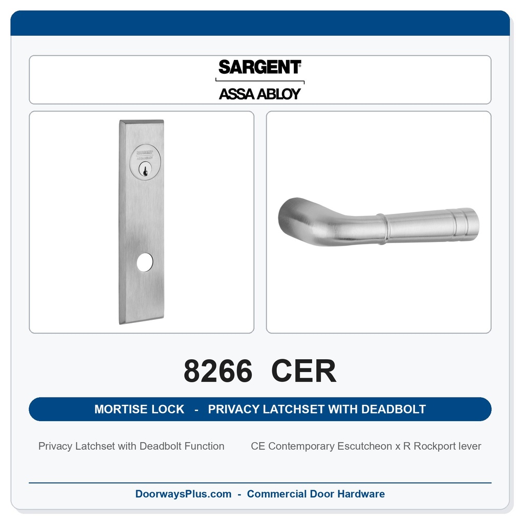 Sargent 8266 CER Trim Mortise Privacy Latchset with Deadbolt | Grade 1 Commercial