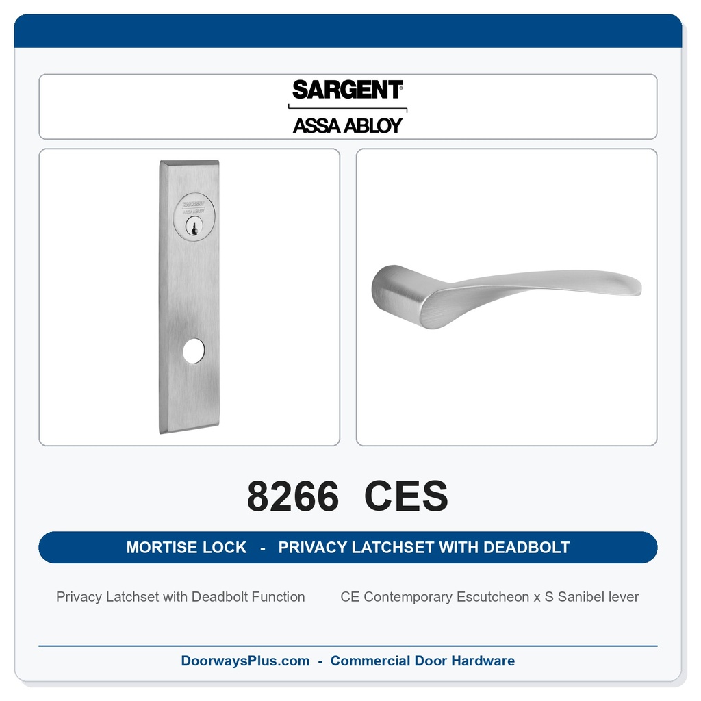 Sargent 8266 CES Trim Mortise Privacy Latchset with Deadbolt | Grade 1 Commercial