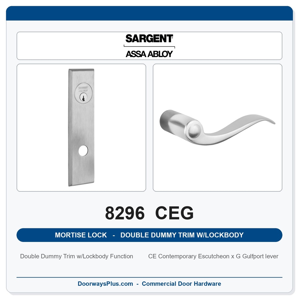 Sargent 8296 CEG Trim Mortise Double Dummy Trim w/Lockbody | Grade 1 Commercial