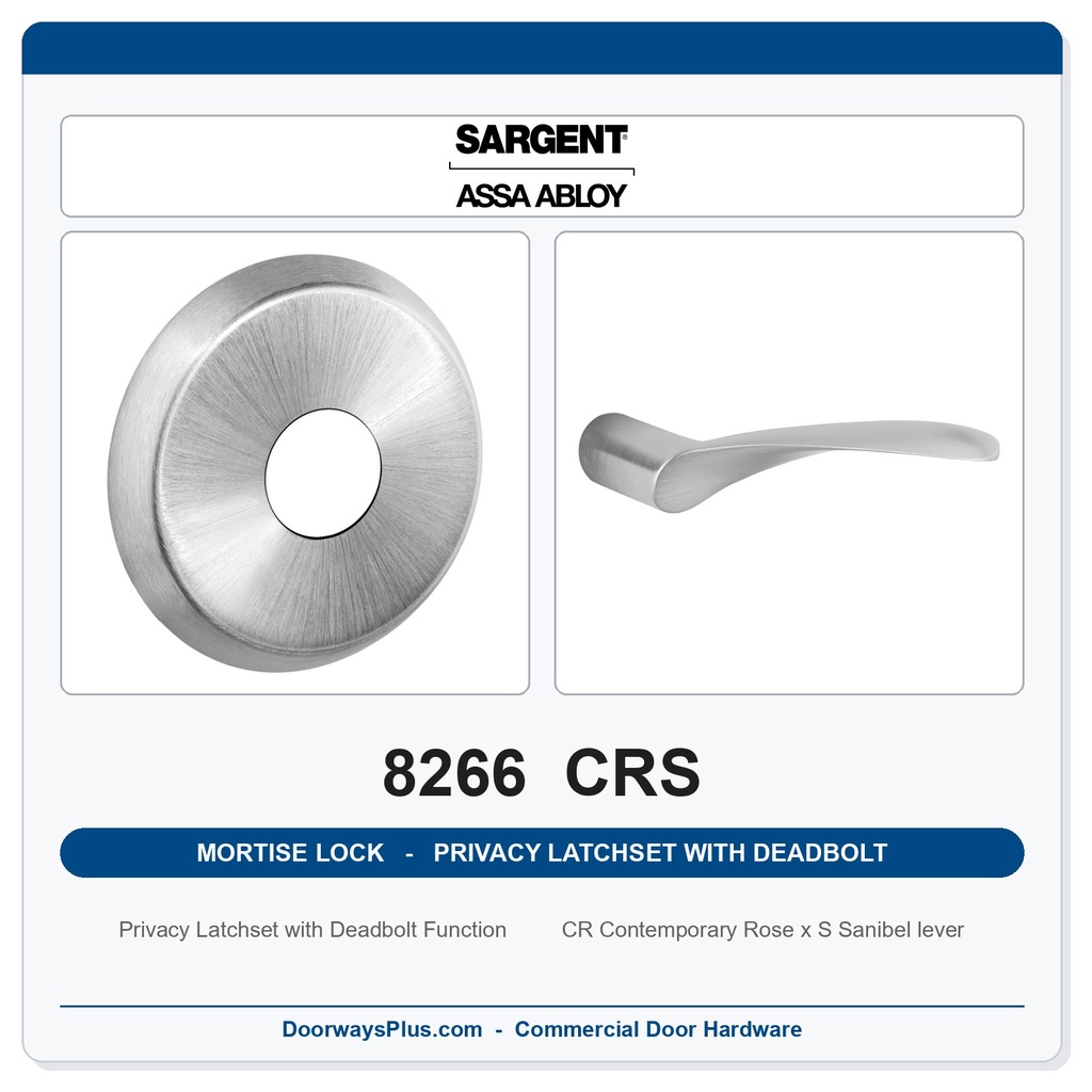 Sargent 8266 CRS Trim Mortise Privacy Latchset with Deadbolt | Grade 1 Commercial