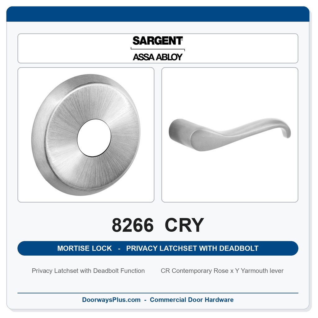 Sargent 8266 CRY Trim Mortise Privacy Latchset with Deadbolt | Grade 1 Commercial