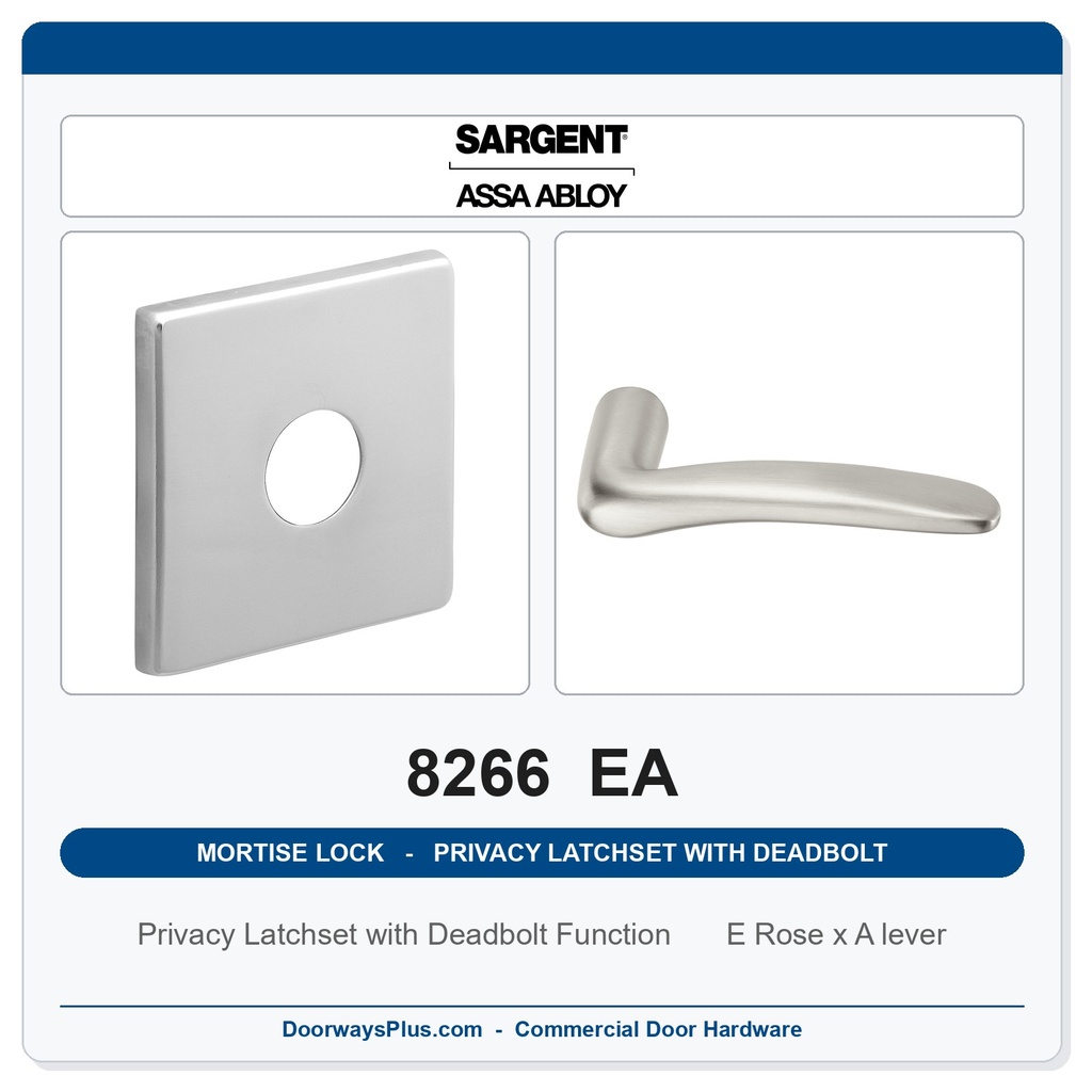 Sargent 8266 EA Trim Mortise Privacy Latchset with Deadbolt | Grade 1 Commercial