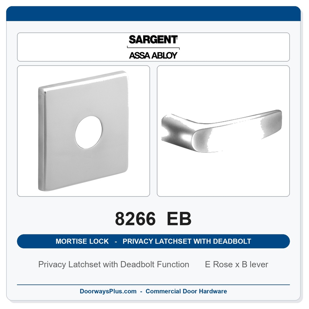 Sargent 8266 EB Trim Mortise Privacy Latchset with Deadbolt | Grade 1 Commercial