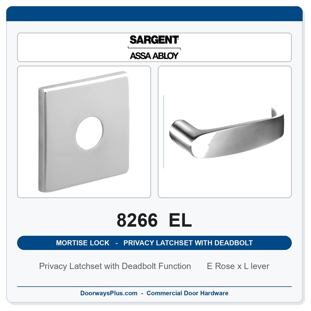 Sargent 8266 EL Trim Mortise Privacy Latchset with Deadbolt | Grade 1 Commercial