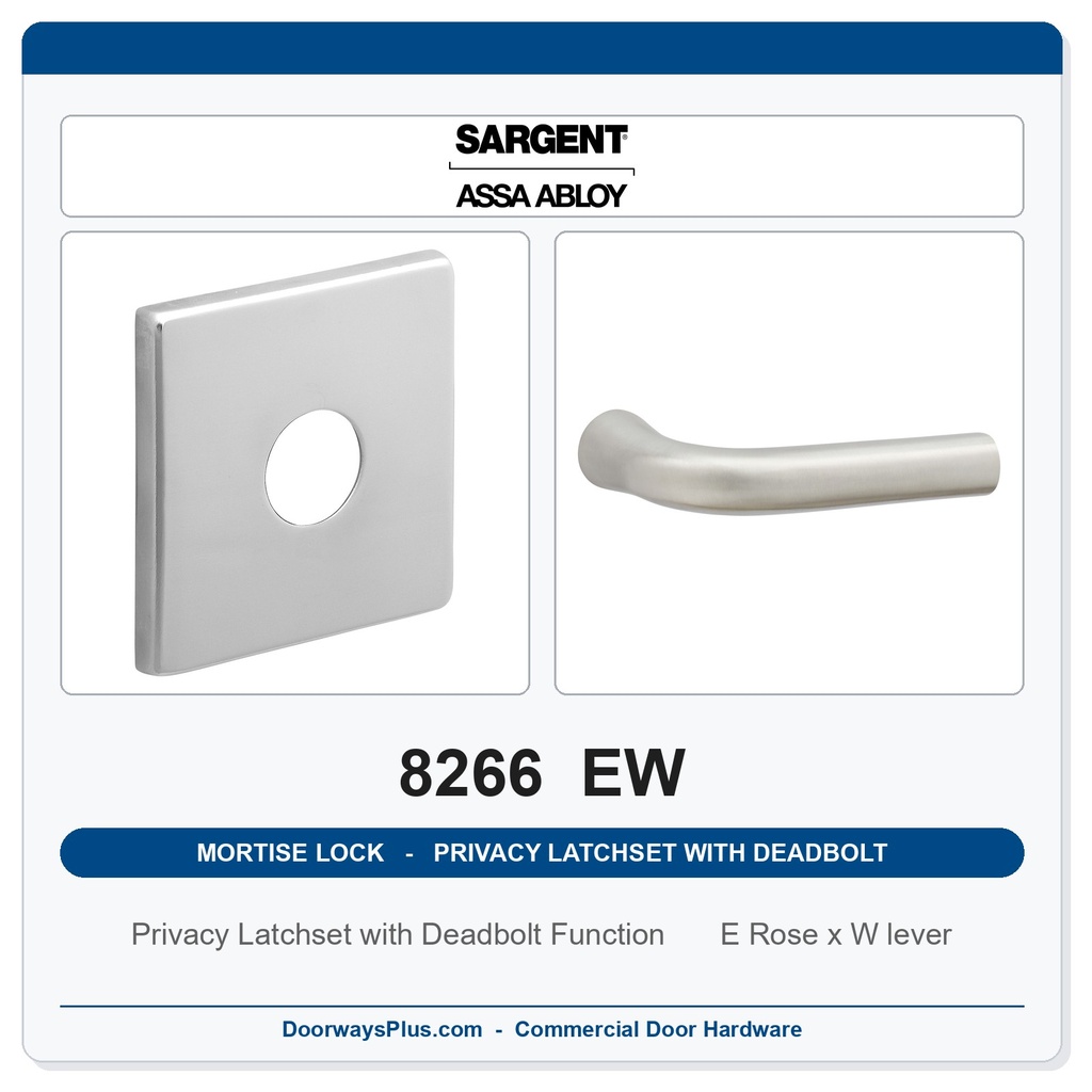 Sargent 8266 EW Trim Mortise Privacy Latchset with Deadbolt | Grade 1 Commercial