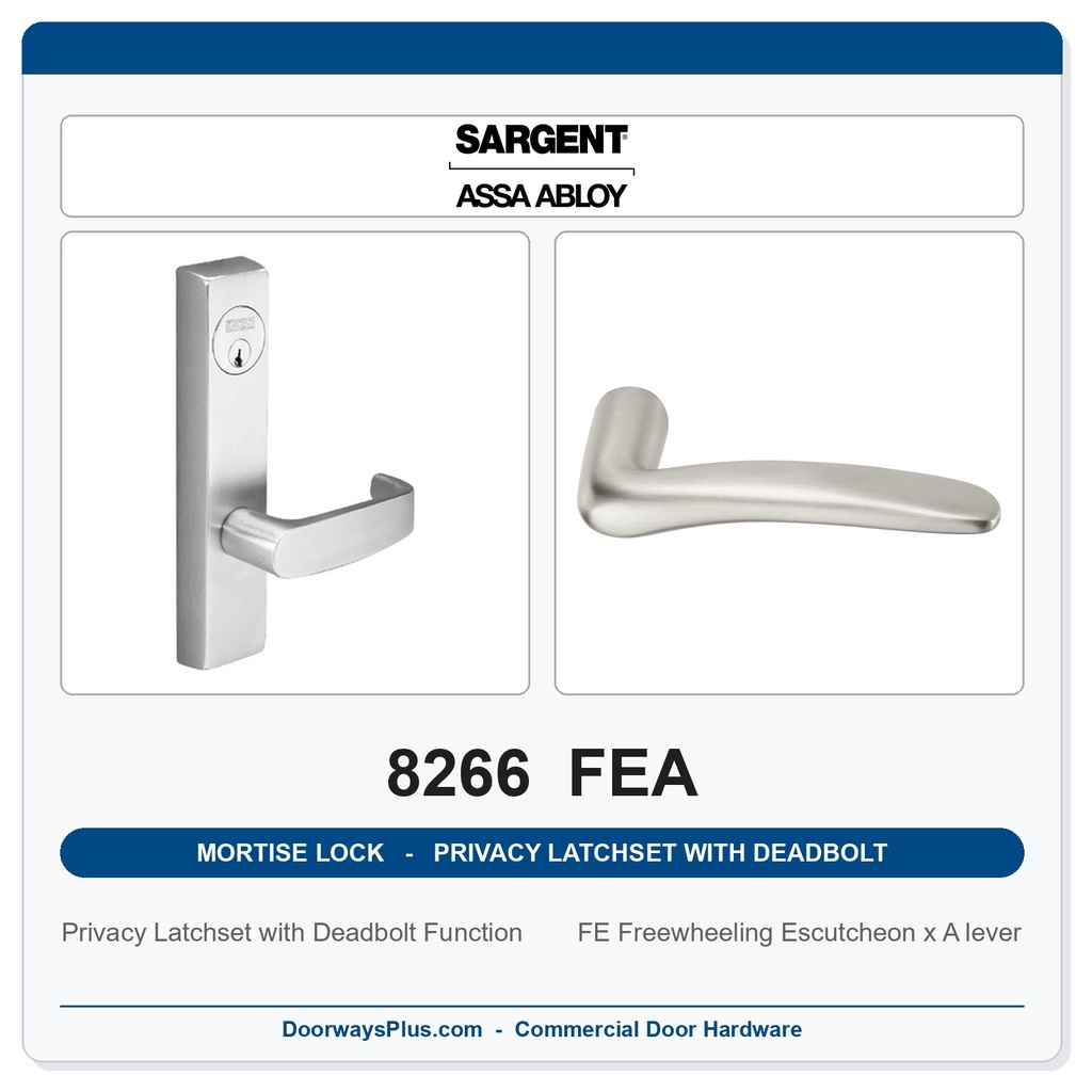 Sargent 8266 FEA Trim Mortise Privacy Latchset with Deadbolt | Grade 1 Commercial