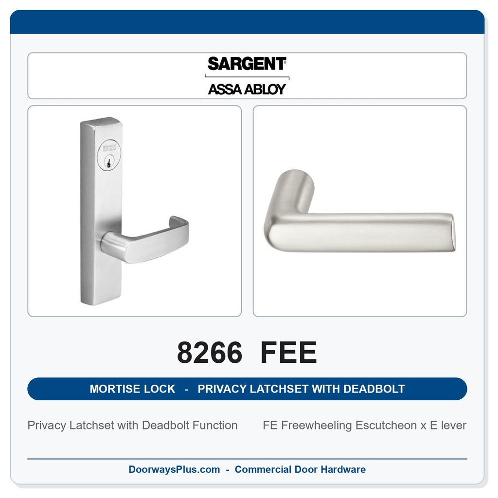 Sargent 8266 FEE Trim Mortise Privacy Latchset with Deadbolt | Grade 1 Commercial