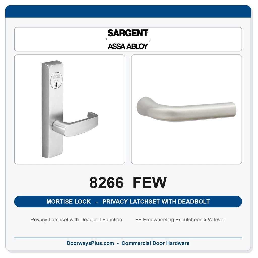 Sargent 8266 FEW Trim Mortise Privacy Latchset with Deadbolt | Grade 1 Commercial