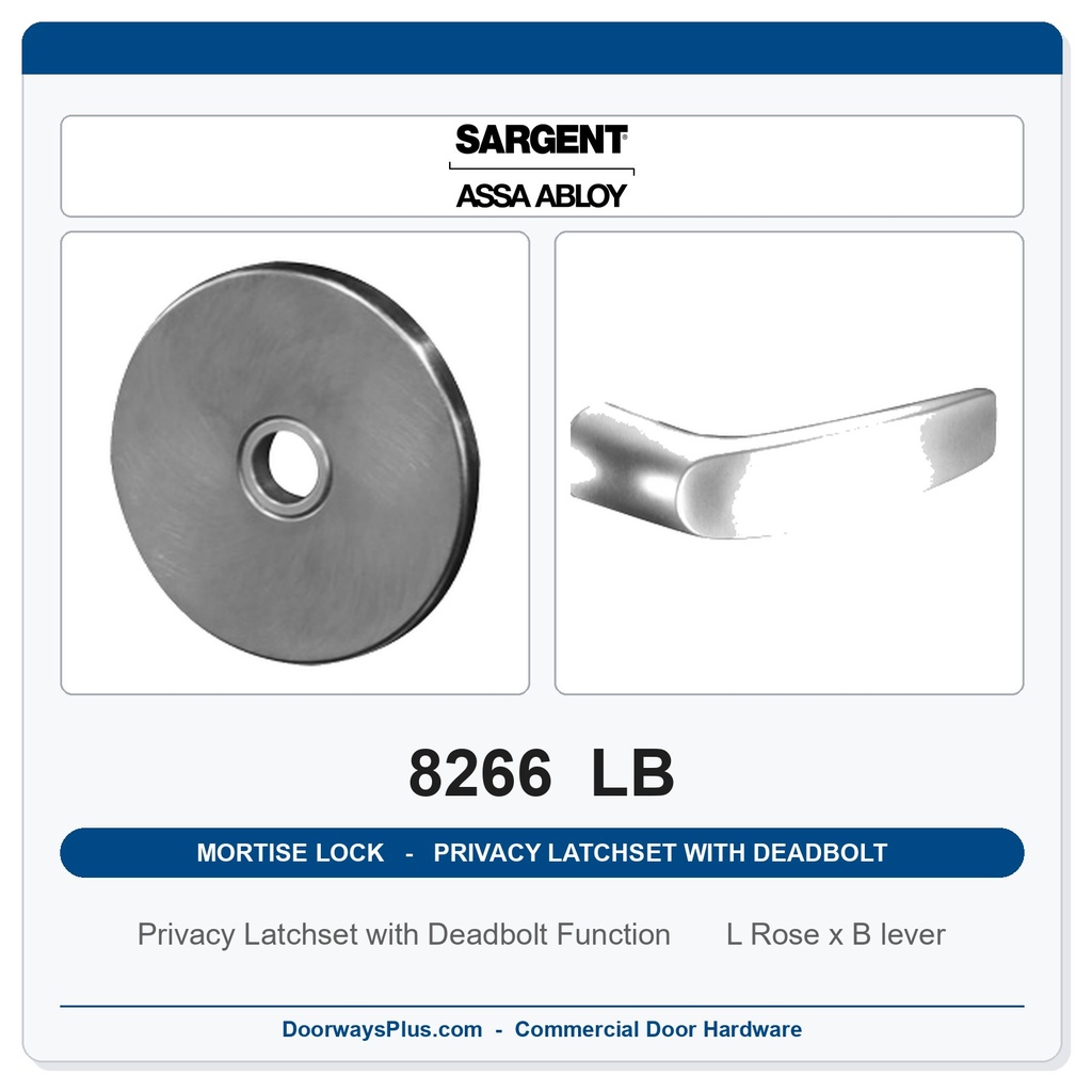 Sargent 8266 LB Trim Mortise Privacy Latchset with Deadbolt | Grade 1 Commercial