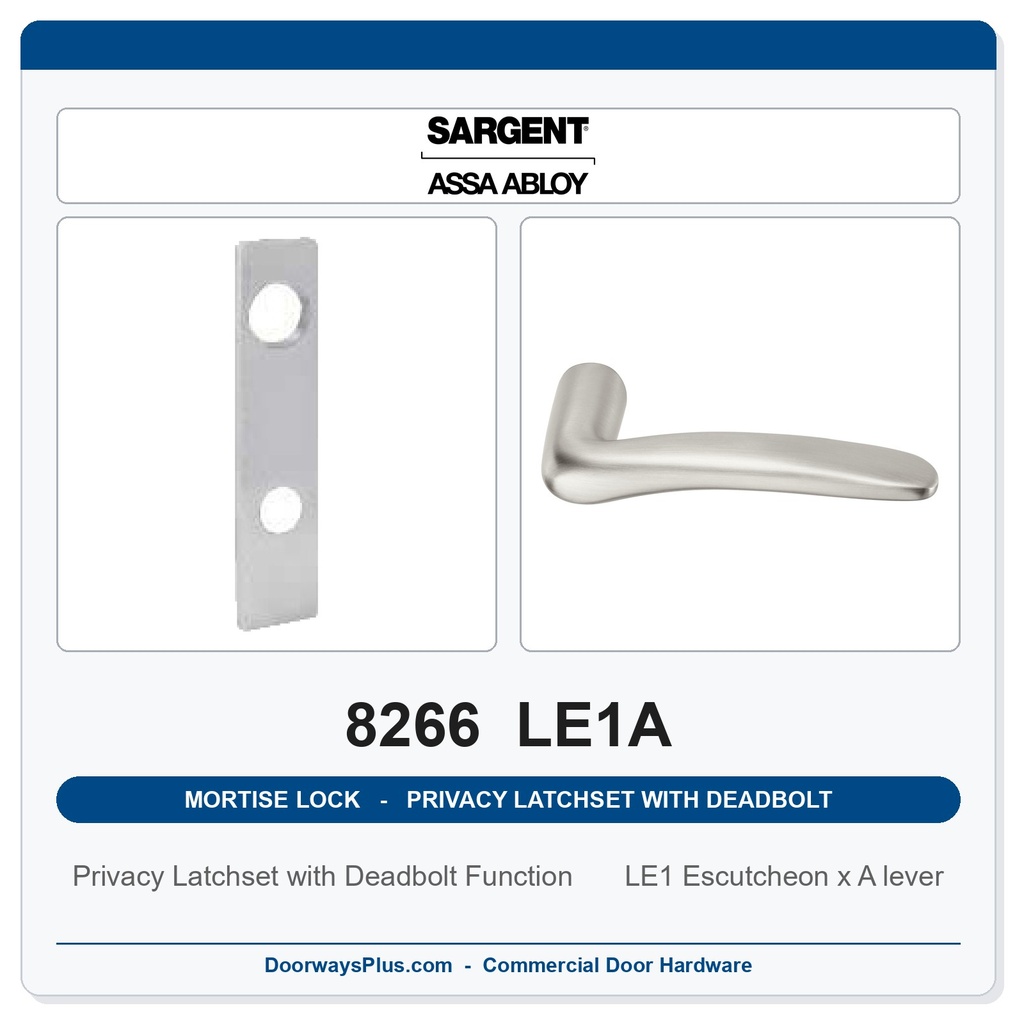 Sargent 8266 LE1A Trim Mortise Privacy Latchset with Deadbolt | Grade 1 Commercial