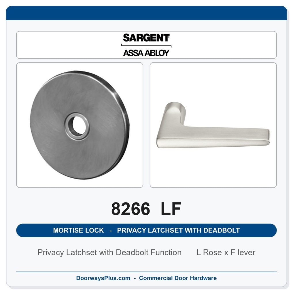 Sargent 8266 LF Trim Mortise Privacy Latchset with Deadbolt | Grade 1 Commercial