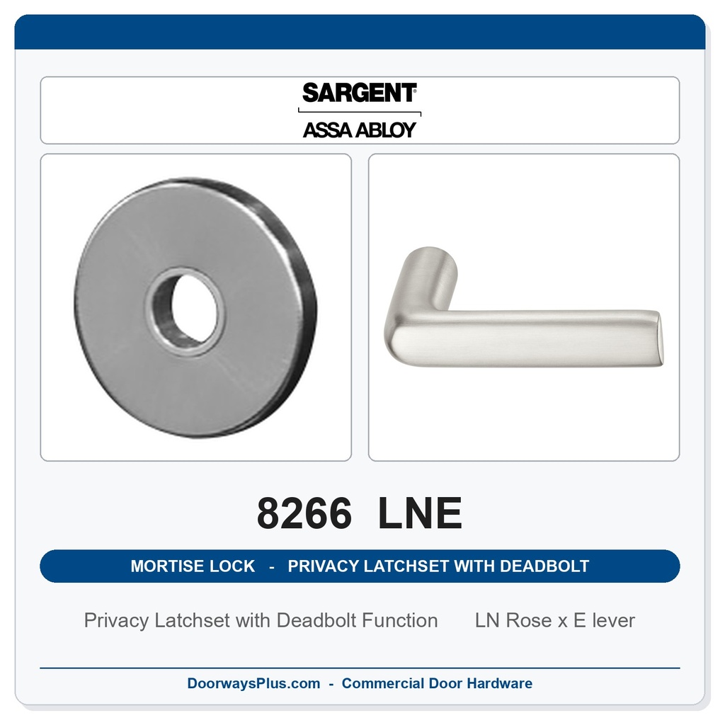 Sargent 8266 LNE Trim Mortise Privacy Latchset with Deadbolt | Grade 1 Commercial