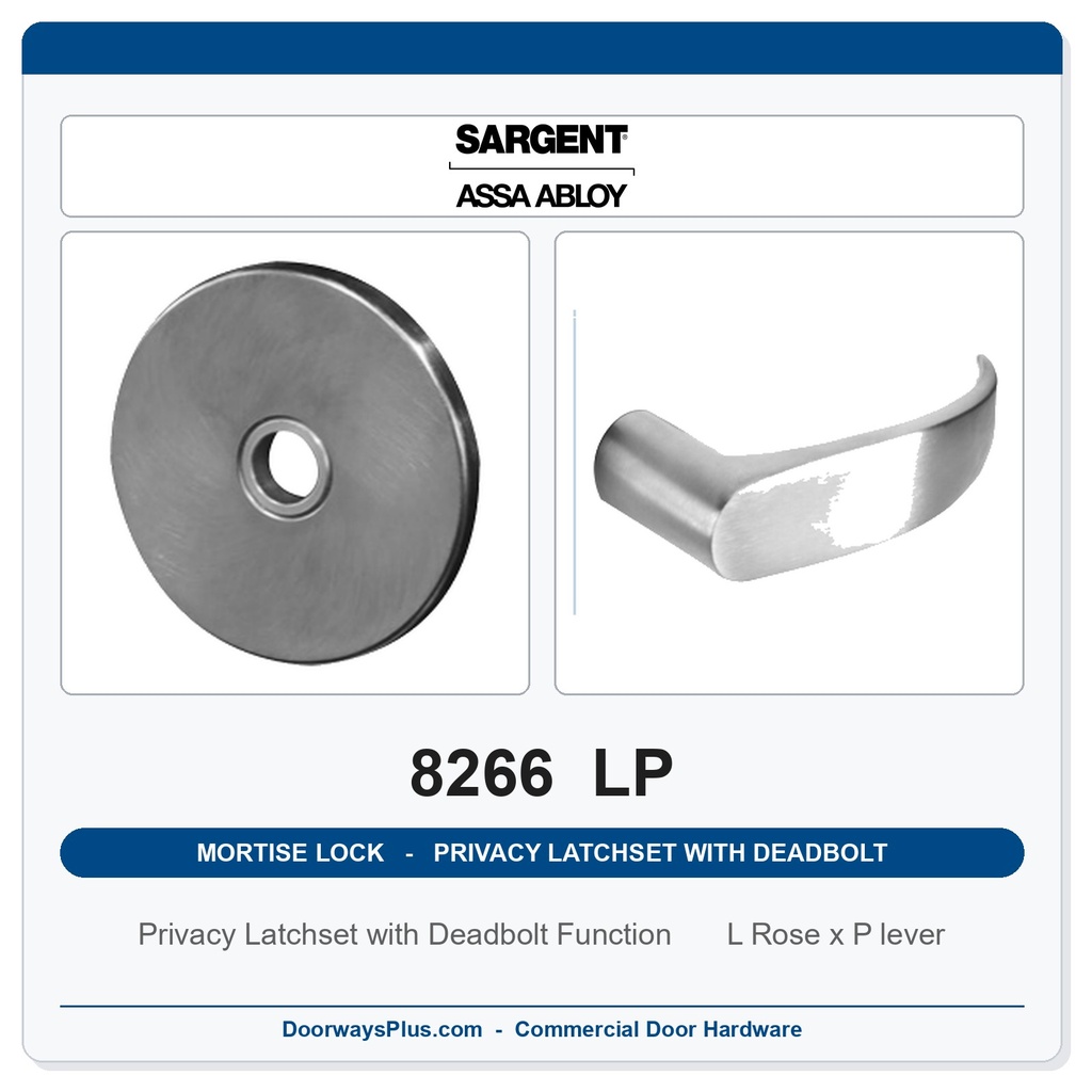 Sargent 8266 LP Trim Mortise Privacy Latchset with Deadbolt | Grade 1 Commercial