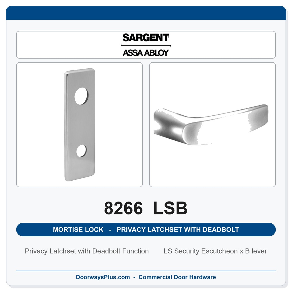 Sargent 8266 LSB Trim Mortise Privacy Latchset with Deadbolt | Grade 1 Commercial