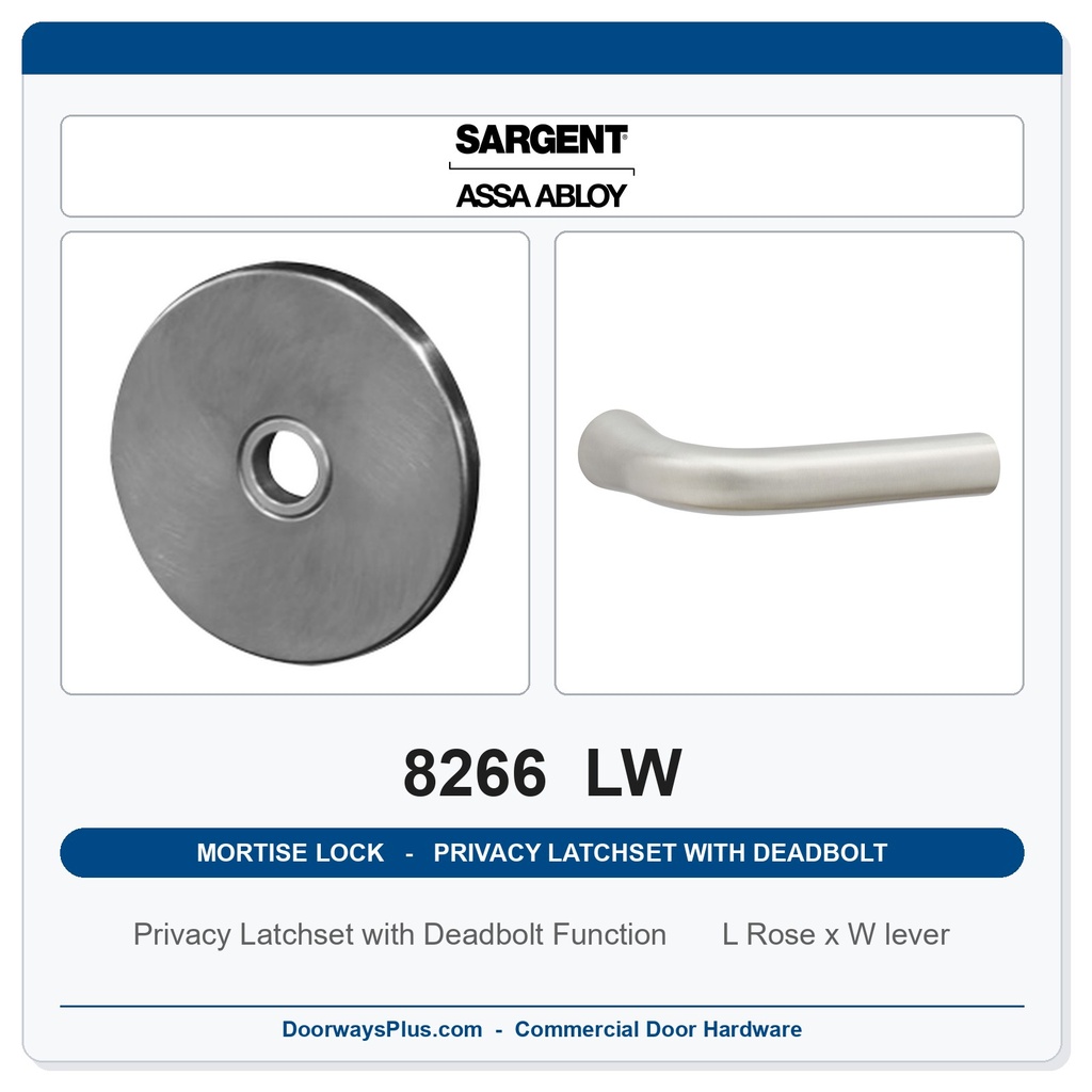 Sargent 8266 LW Trim Mortise Privacy Latchset with Deadbolt | Grade 1 Commercial