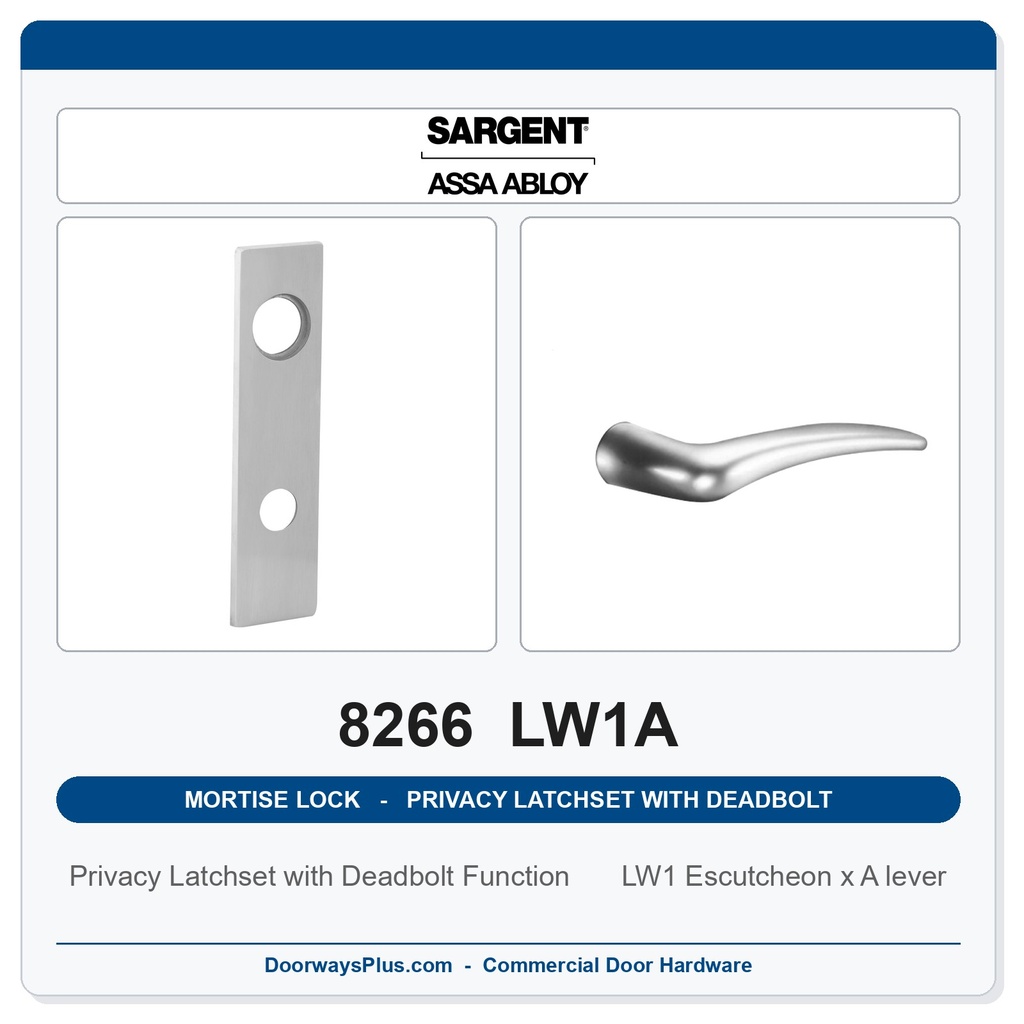 Sargent 8266 LW1A Trim Mortise Privacy Latchset with Deadbolt | Grade 1 Commercial