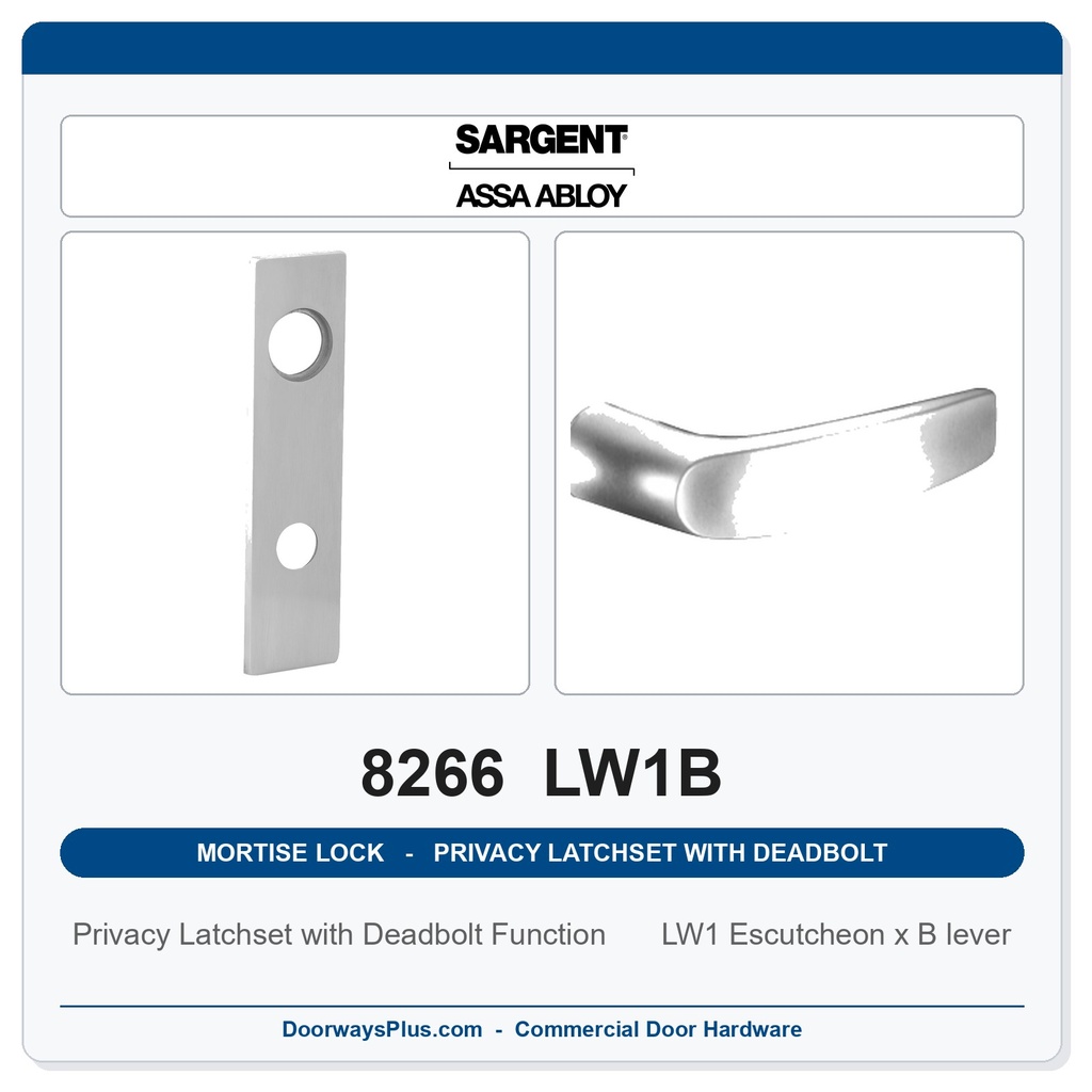 Sargent 8266 LW1B Trim Mortise Privacy Latchset with Deadbolt | Grade 1 Commercial