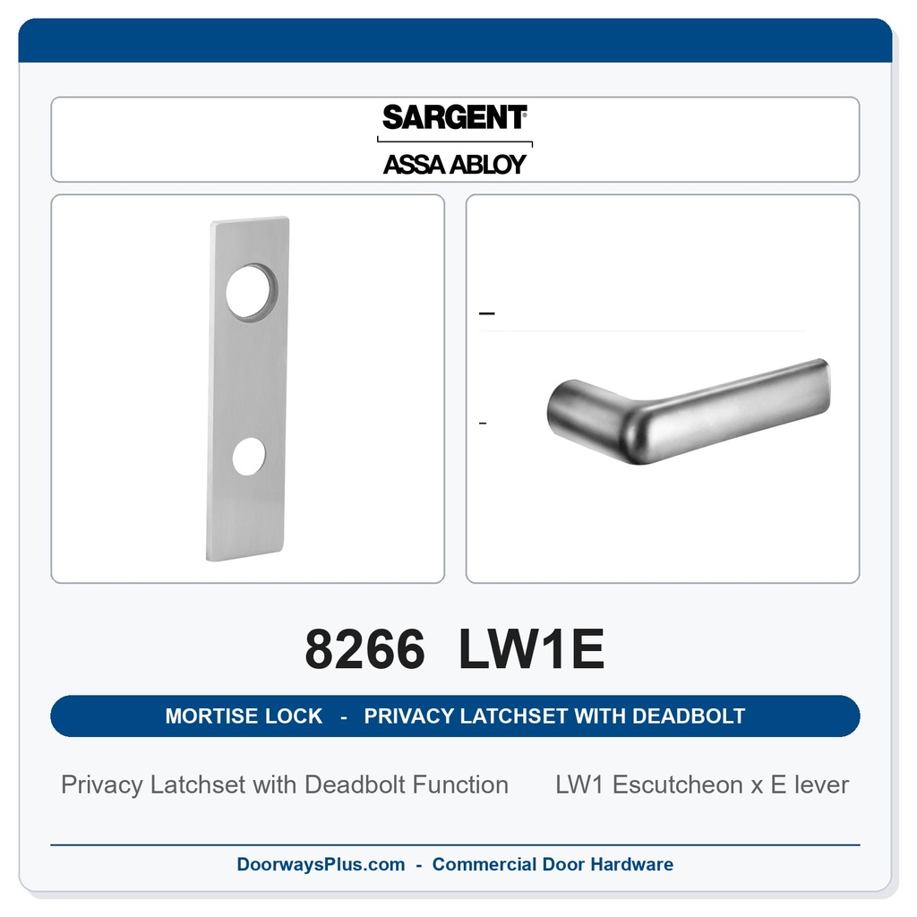 Sargent 8266 LW1E Trim Mortise Privacy Latchset with Deadbolt | Grade 1 Commercial