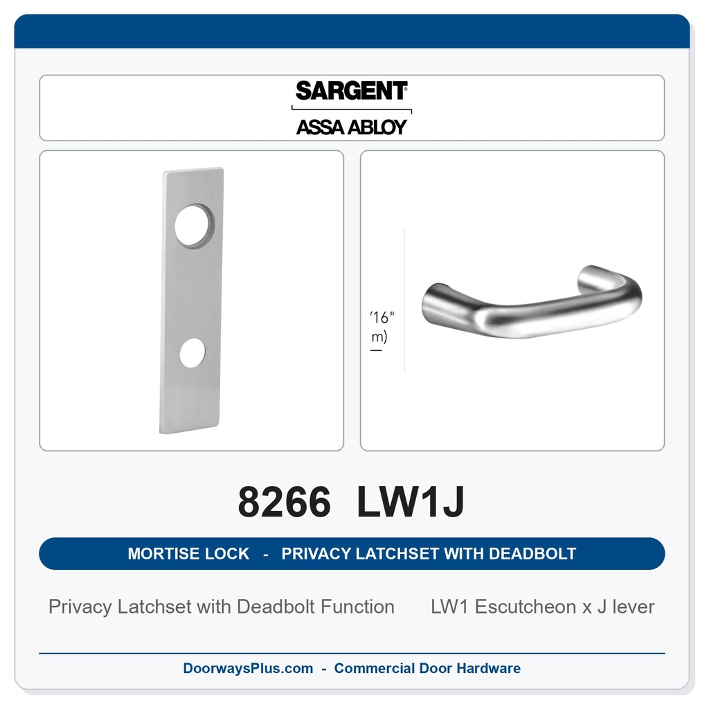 Sargent 8266 LW1J Trim Mortise Privacy Latchset with Deadbolt | Grade 1 Commercial