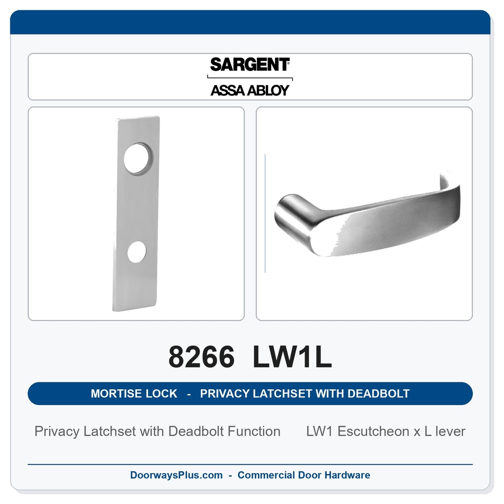 Sargent 8266 LW1L Trim Mortise Privacy Latchset with Deadbolt | Grade 1 Commercial