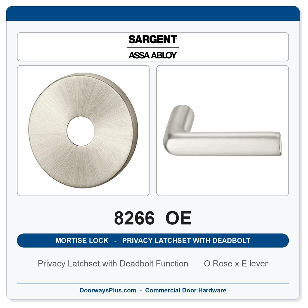 Sargent 8266 OE Trim Mortise Privacy Latchset with Deadbolt | Grade 1 Commercial