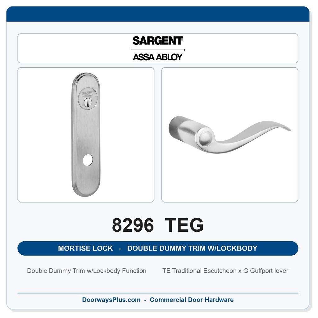 Sargent 8296 TEG Trim Mortise Double Dummy Trim w/Lockbody | Grade 1 Commercial