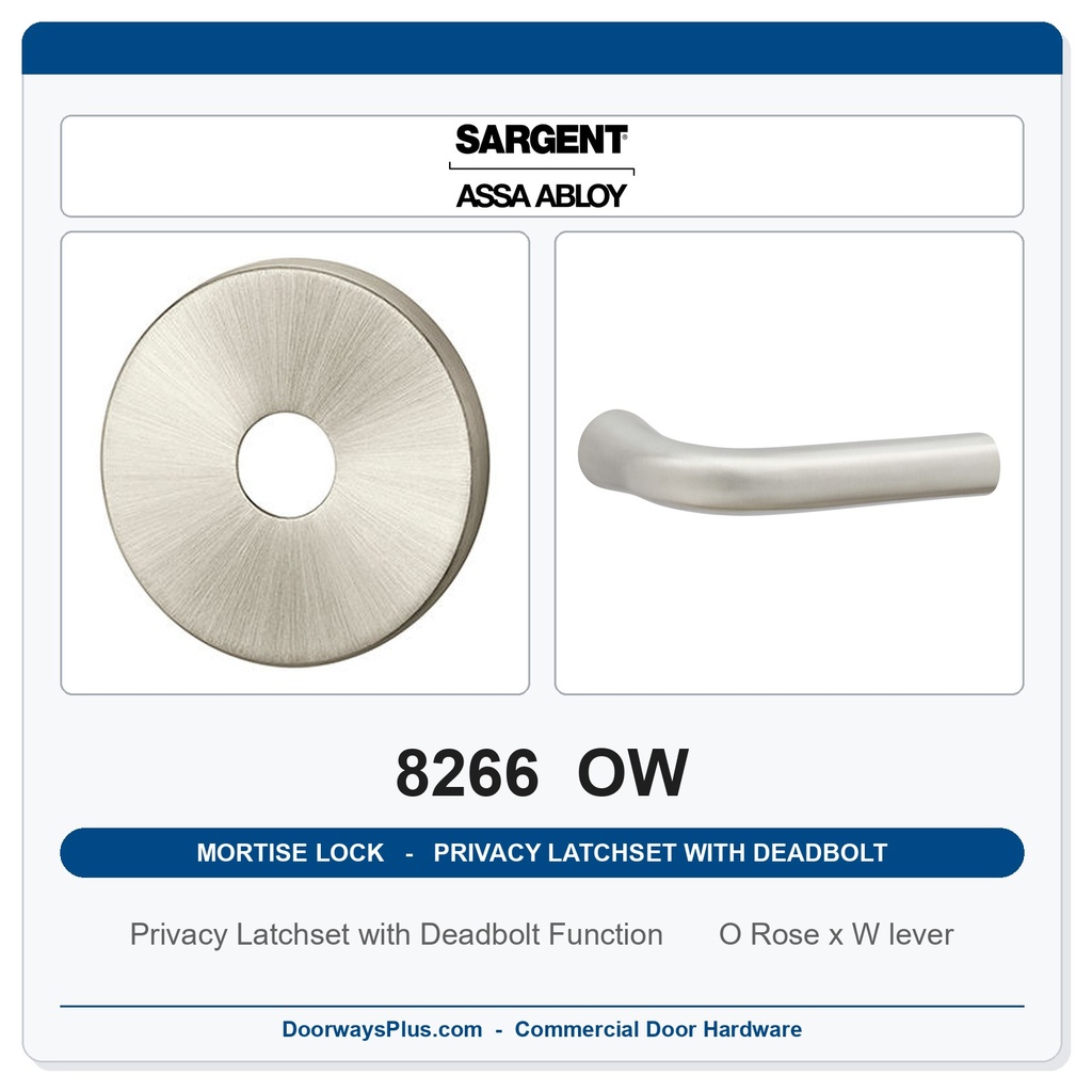 Sargent 8266 OW Trim Mortise Privacy Latchset with Deadbolt | Grade 1 Commercial